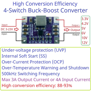 Regulador de tensão Max 3A, 4 interruptores síncronos de alta eficiência DC-DC, módulo conversor Buck-Boost 3-23V a 3.3V 4.2V 5V <span class=keywords><strong>6V</strong></span> 10V 12V - Product Image 2