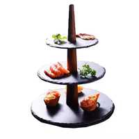 Groothandel 2026 3-laags zwart leisteen en natuurhouten dessert- en fruitplateau