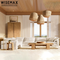 WISEMAX FURNITURE Meubles modernes américains, canapés modulaires en bois et lin, canapé en forme de U avec rembourrage en plumes, ensemble de canapés modulaires pour hall d'hôtel