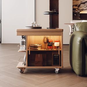 Solid Wood Coffee <b>Table</b> With Storage Living Room Side Cabinet Trolley - Product Image 2