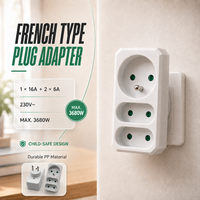 Adaptateur de prise de type français, protection des enfants, 1x16A+2x6A, 230V~Max 3680W, séparateur de prise à 3 voies, petite taille, PP ignifuge