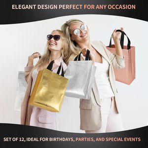 Sacs cadeaux réutilisables brillants en non-tissé avec poignées, sacs de shopping tendance irisés pour fêtes, mariages et anniversaires - Product Image 5