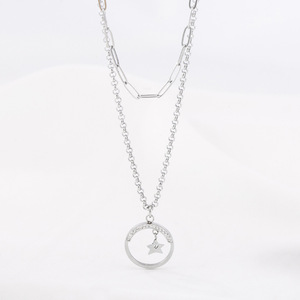 Star Pendant <b>Titanium</b> Steel Necklace Double Layered Chain Women Men Fashion Jewelry Trendy Gift Accessory - Product Image 1