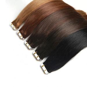 Extensions de cheveux humains vierges russes lisses et alignées, couleur personnalisée en gros, extensions de cheveux à bande adhésive Remy, cuticule de cheveux naturels, qualité 12A, non traitées - Product Image 1