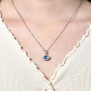 High Quality Marquise Cut 8.5*5mm Blue Zircon Evil Eye Pendant Necklace 14k Gold Filled Pure Copper Jewelry for Women - Product Image 5