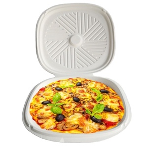 Eco Disposable Biodegradable 12 Inch Sugarcane Pulp Bagasse round Pizza Box With Lid Food Container Takeway Packaging