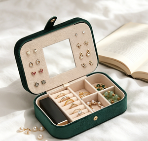 Boîte de rangement pour bijoux avec miroir et compartiments, mini organisateur de voyage en velours, anti-oxydation - Product Image 6