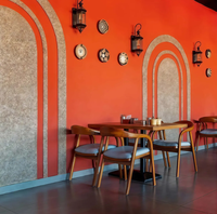 Ensemble de meubles de restaurant commercial moderne, table carrée en bois, chaise incurvée en cuir, meubles pour cafés, hôtels