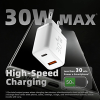 Adaptador de Viaje, Cargador GaN de 30W Ultra Delgado, Cargador USB-C PD de 30W, Enchufe Europeo, Cable USB Tipo-C con Bloque de Carga Rápida