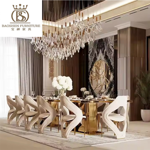 Silla <span class=keywords><strong>de</strong></span> Comedor Italiana Moderna <span class=keywords><strong>de</strong></span> Lujo en Cuero y Terciopelo, 10/12 Plazas, Muebles Ecológicos para el Hogar, Acero Inoxidable Dorado para Villa - Product Image 1