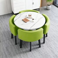 Ensemble de table à manger rectangulaire en marbre et bois de qualité Runwood avec 4 chaises, plateau en pierre frittée, ensemble de salle à manger moderne