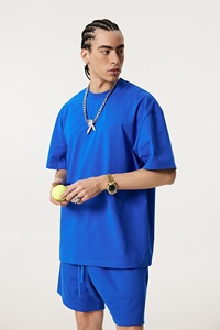 Yüksek kaliteli <span class=keywords><strong>Streetwear</strong></span> 245g 100% pamuk damla omuz boy T <span class=keywords><strong>Shirt</strong></span> ve kısa seti eşleşen setleri erkek seti - Product Image 4