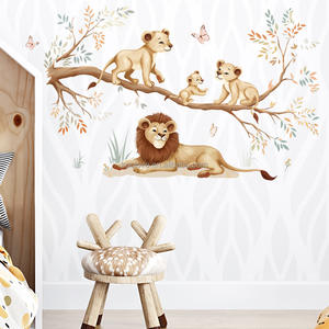 Animal de la forêt <span class=keywords><strong>Lion</strong></span> King <span class=keywords><strong>famille</strong></span> papillon stickers muraux salon canapé décoration papier peint auto-adhésif PVC papiers peints - Product Image 2