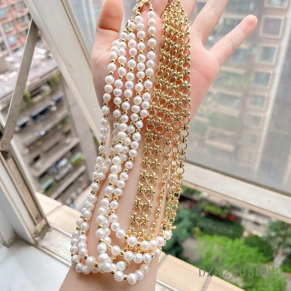 Ожерелье ручной работы с пресноводным жемчугом и цепочкой для женщин