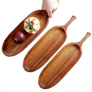 Bandeja de servir rectangular de madera de acacia con asa para exhibir té, café, frutas y pasteles, color marrón sólido - Product Image 5