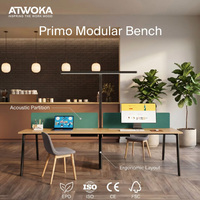 Poste de travail de bureau double Primo avec panneau d'écran et armoire pour espace de travail partagé