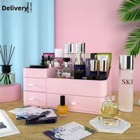 Boîte de rangement cosmétique en plastique JX avec couvercle anti-poussière pour dortoir, bureau et coiffeuse - Luxe, grande capacité