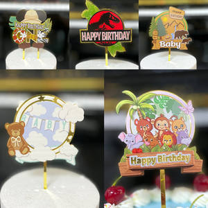 Decoración para Pastel de Cumpleaños de Bebé, Serie de Cumpleaños, Impresión a Color en Acrílico, Oso de Zoológico, <span class=keywords><strong>Dinosaurio</strong></span> - Product Image 1