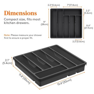 Plateau à ustensiles <span class=keywords><strong>couvert</strong></span> <span class=keywords><strong>Tiroir</strong></span> de cuisine Boîte de rangement à 6 compartiments Papeterie en plastique Vaisselle Organisateur de comptoir avec couvercle - Product Image 6