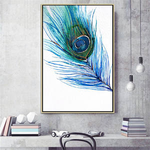Affiche en toile de plume de <span class=keywords><strong>paon</strong></span> <span class=keywords><strong>bleu</strong></span>, peinture d'aquarelle, décor d'art à la maison, sans cadre - Product Image 3