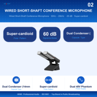 Microphone de conférence filaire col de cygne HKNC HG-D202-L avec base métallique, connecteur XLR, alimentation fantôme 48V et câble de données pour usage professionnel