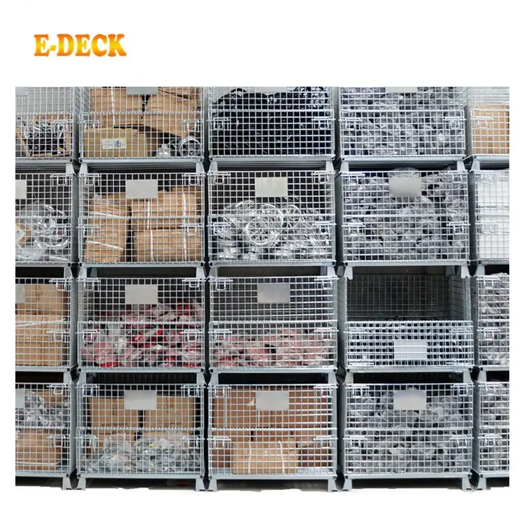 Welded material handling agriculture folding bulk forklifts stacking powder coated metal wire mesh container for warehouse