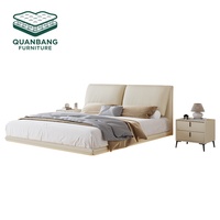 Lit double moderne en cuir de luxe léger avec tête de lit capitonnée, lits en bois minimalistes pour chambre principale, chambre de mariage, hôtel
