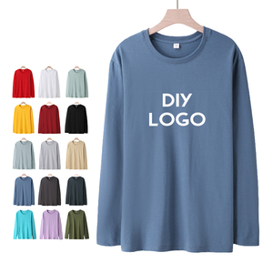 2025 nuova t-shirt da uomo in puro cotone a manica lunga tinta unita con motivo personalizzato con stampa Logo Casual e vestibilità regolare per gli uomini - Product Image 1