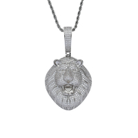 Collar de Cobre con Circonitas Cúbicas para Hombre, Estilo Hip Hop, Cadena de Cuerda, Colgante de Cabeza de León 3D, Brillante y con Incrustaciones de Circonitas