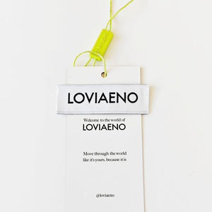 Étiquettes de col de vêtement personnalisées avec logo privé, blanches haute densité, pliées aux extrémités, vente en gros d'usine, étiquettes de col tissées en damassé bio - Product Image 3