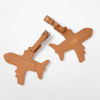 Étiquette de bagage créative en cuir PU en forme d'avion, porte-informations de voyage, porte-identifiant anti-perte pour sac