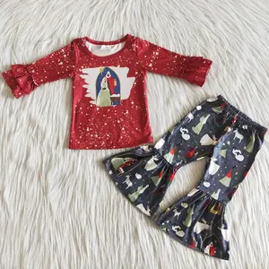 新设计童装精品女婴名牌服装圣诞服装2件可爱的蹒跚学步的孩子女婴钟形底部服装