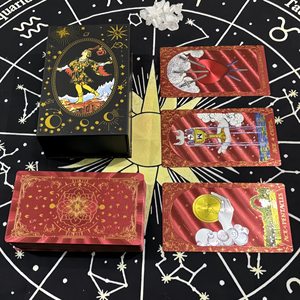 Tarjetas de <span class=keywords><strong>Tarot</strong></span> al por Mayor con Impresión a Color y Lámina Dorada, 12*7, Impermeables, de Plástico Rojo, con Caja Magnética - Product Image 1