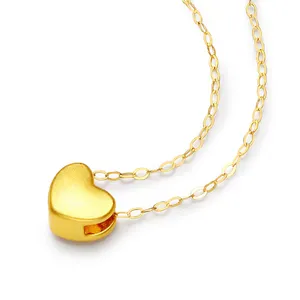 Altın kolye 999 küçük aşk kalp kolye kadın Mini 3D sert altın klavikula 24k saf altın kolye