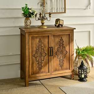 INNOVA Home Living Room Hotel Farmhouse Rustic Solid Wood Panel <b>Sideboard</b> Vintage <b>Antique</b> Storage Cabinet Flower Home Bar Entry - Product Image 3