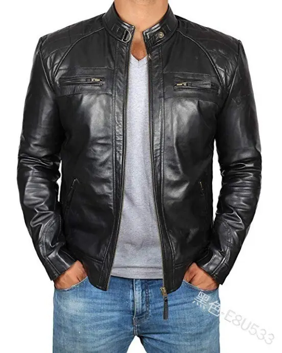 Hot sale business jacket solid color popular jacket motorcycle men leather jackets