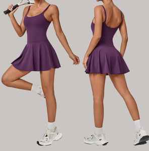 Robe de tennis sans manches avec short pour femme, vêtements de pickleball coupe ajustée, vêtements de tennis, LOGO personnalisé - Product Image 1