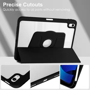 360 Rotating Hard Acrylic Back Shell Soft Edge Microfiber Lining Rugged Trifold Smart Flip Cover Case For IPad 10 2022 10.9 Inch