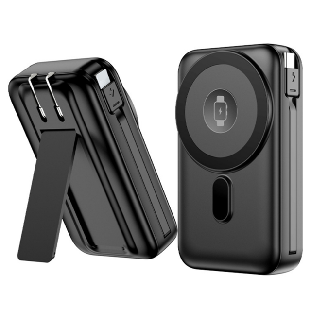 Magnetic Wireless Power Bank 10000mAh Compatible with Watches, Built-in Dual Cable, 15W Wireless Charging, Digital Display PB185