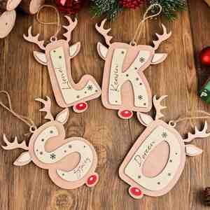 Letra de Reno Personalizada con Nombre, Adorno Navideño de Madera Personalizado para Árbol, Etiqueta Festiva, Regalo Conmemorativo - Product Image 3