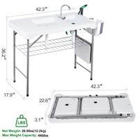 Portable HDPE plastique filet de poisson Table de nettoyage évier moderne fête en plein air Camping cuisine plage utiliser fer pliant Table d'événement