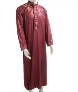 Moslim Jongens Kleding Rode Lange Mouw Premium Staande Hals Qatari Stijl Islamitische Kleding