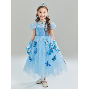 Vestidos Largos Azules de Princesa <span class=keywords><strong>Cenicienta</strong></span> con Mariposas Azules para Fiestas, Vestidos para Niñas MAC-85 - Product Image 4