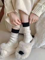 Chaussettes en laine à côtes pour femmes, doublées polaire, épaisses et chaudes, chaussettes longues en cachemire polaire à blocs de couleur