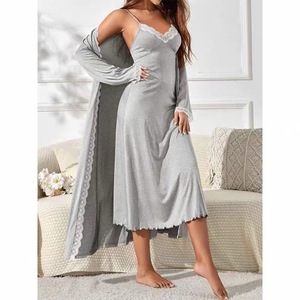 Grosir OEM Piyama Wanita Gaun Tidur Wanita Pakaian Tidur Custom Set 2 Potong Baju Santai Katun Gaun Tidur untuk Wanita - Product Image 5