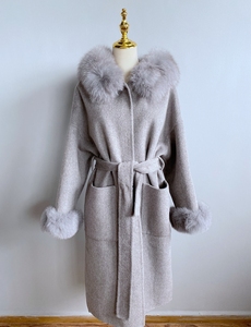 QIUCHEN QC21007 Nouvelle Arrivée Vente Chaude <span class=keywords><strong>Manteau</strong></span> d'Hiver <span class=keywords><strong>Femme</strong></span> en <span class=keywords><strong>Laine</strong></span> Cachemire à Col en Vraie Fourrure de Renard Mode Grossiste - Product Image 5