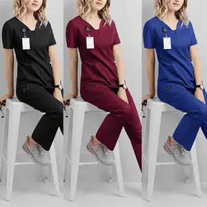 Voorraad Amazon Chirurgische Scrubs Uniformen Set Wasbare Mode Verpleging Scrubs Voor Schoonheidssalons Tandheelkundige Klinieken Ziekenhuizen