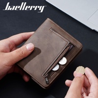 Dompet Bisnis Pendek Pria Baru Vintage Sederhana Tipis dengan Kancing Tekan Tempat ID Kelas Atas Dompet Koin PU dengan Ritsleting
