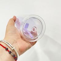 Gobelet en verre à double paroi de style américain pré-percé 15oz/12oz avec couvercle en plastique coloré et paille, personnalisable avec logo pour sublimation