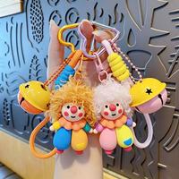Article populaire : Porte-clés pendentif clown aux cheveux bouclés, style dessin animé amusant, accessoire de sac en peluche, petit cadeau pour filles